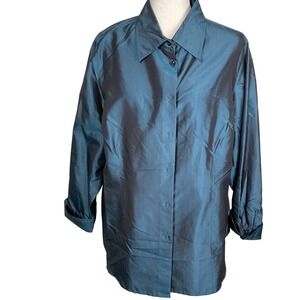 Lane Bryant Designs Co Blouse Women 18 Teal Silk Iridescent Top Classic NWT